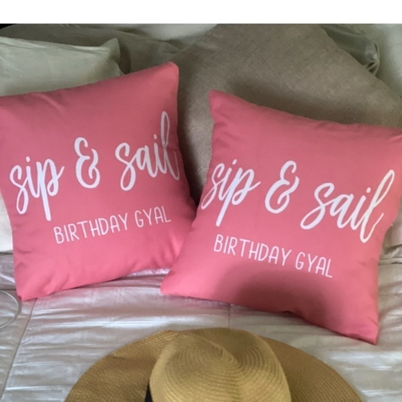 Other - 2 Pink BIRTHDAY Pillows & A Beach Towel
